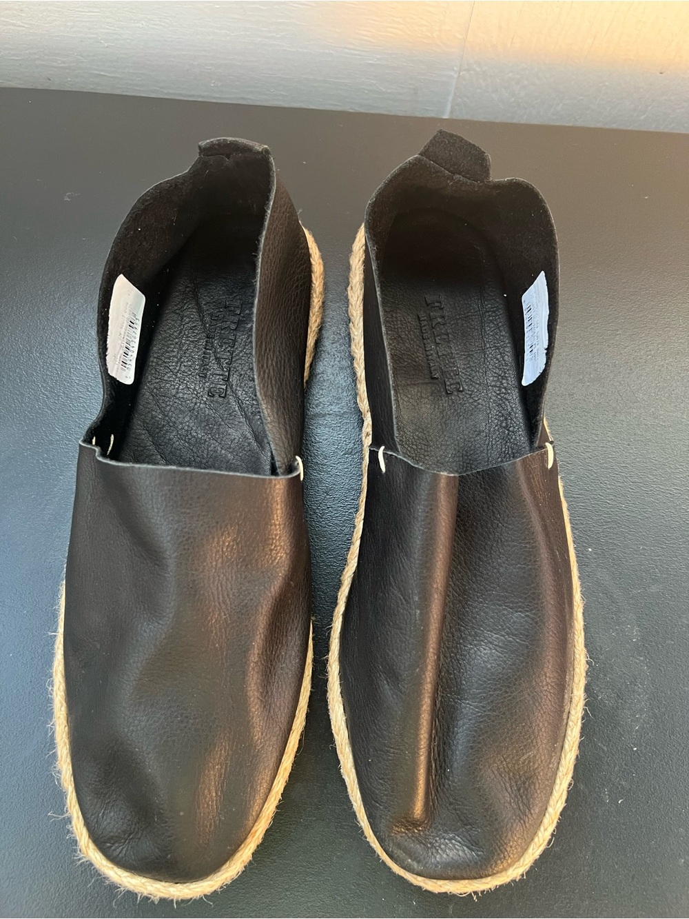 Frette Black Leather Espadrille Slip-On Loafers